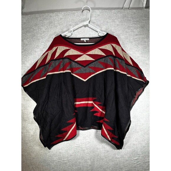 Alberto Makali Womens Poncho Sweater Size Large Black Red Native American - Picture 1 of 6